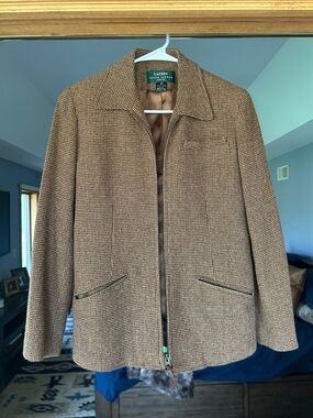 Lauren Ralph Lauren Brown Houndstooth Zip Shirt Jacket